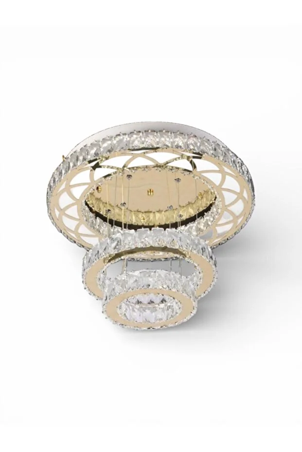 Plafonyer lazer kesim kristal taşlı gold ledli avize